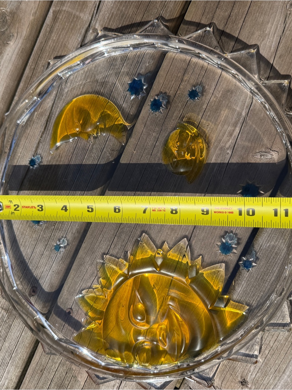 Vintage Celestial Sun Moon Glass Tray 12” Amber Blue Stars Decorative Plate - Picture 5 of 16